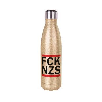 FCK NZS, Μεταλλικό παγούρι θερμός Glitter χρυσό (Stainless steel), διπλού τοιχώματος, 500ml