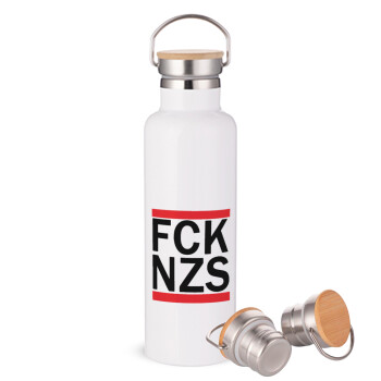 FCK NZS, Stainless steel White with wooden lid (bamboo), double wall, 750ml