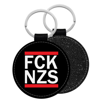 FCK NZS, Μπρελόκ Δερματίνη, στρογγυλό ΜΑΥΡΟ (5cm)