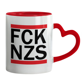 FCK NZS, Κούπα καρδιά χερούλι κόκκινη, κεραμική, 330ml
