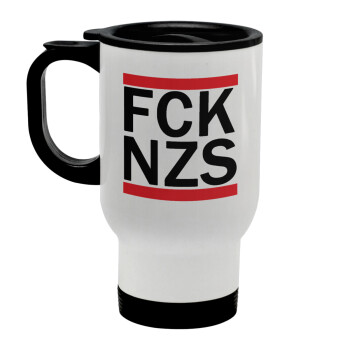 FCK NZS, Stainless steel travel mug with lid, double wall white 450ml