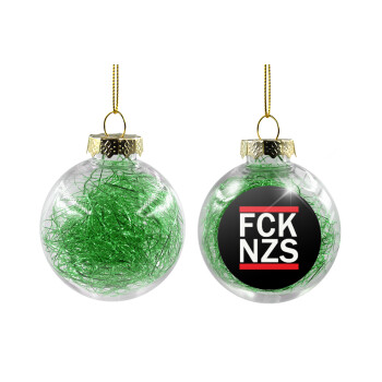 FCK NZS, Transparent Christmas tree ball ornament with green filling 8cm