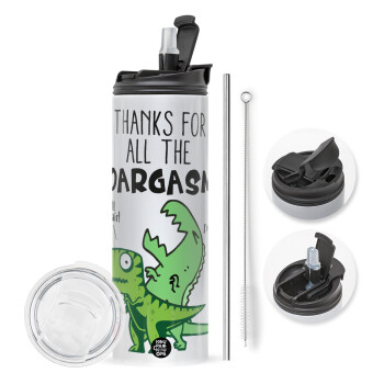 Thanks for all the ROARGASMS, Travel Tumbler 2 Lids, with metal straw & cleaning brush (Stainless steel 304 Food grade, BPA free, 600ml)