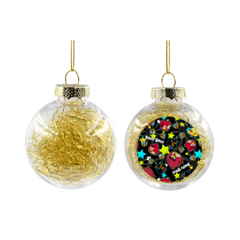 Τα πουλάκια angry birds μαύρο, Transparent Christmas tree ball ornament with gold filling 8cm