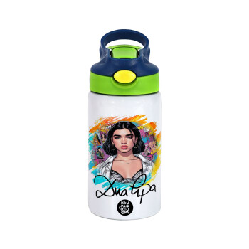 Dua lipa, Children's hot water bottle, stainless steel, with safety straw, green, blue (350ml)