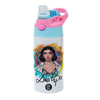 Dua lipa, Children's hot water bottle, stainless steel, with safety straw, Pink/BlueCiel (360ml) BPA FREE