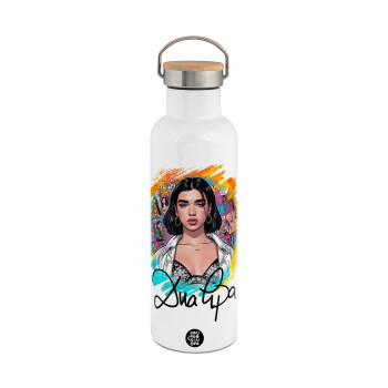 Dua lipa, Stainless steel White with wooden lid (bamboo), double wall, 750ml