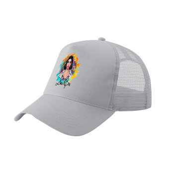 Dua lipa, Adult Structured Trucker Hat, with Mesh, GRAY (100% COTTON, ADULT, UNISEX, ONE SIZE)