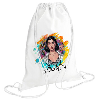 Dua lipa, Backpack pouch GYMBAG white (28x40cm)