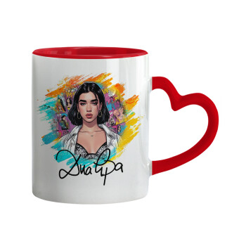 Dua lipa, Mug heart red handle, ceramic, 330ml