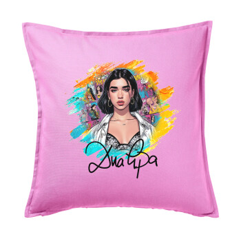 Dua lipa, Μαξιλάρι καναπέ ΡΟΖ 100% βαμβάκι, περιέχεται το γέμισμα (50x50cm)