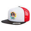 Adult Foam Flat Snapback with Mesh Black-White-Red (POLYESTER, ADULT, UNISEX, ONE SIZE)