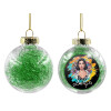 Transparent Christmas tree ball ornament with green filling 8cm