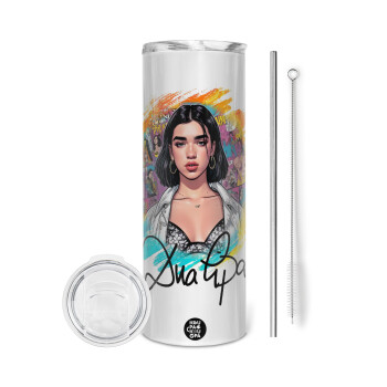 Dua lipa, Eco friendly stainless steel tumbler 600ml, with metal straw & cleaning brush