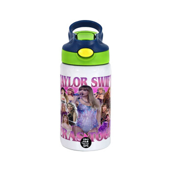 Taylor Swift, Children's hot water bottle, stainless steel, with safety straw, green, blue (350ml)