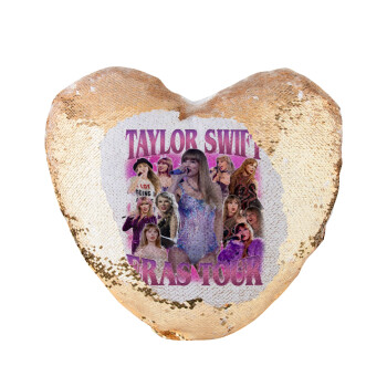 Taylor Swift, Μαξιλάρι καναπέ καρδιά Μαγικό Χρυσό με πούλιες 40x40cm περιέχεται το  γέμισμα