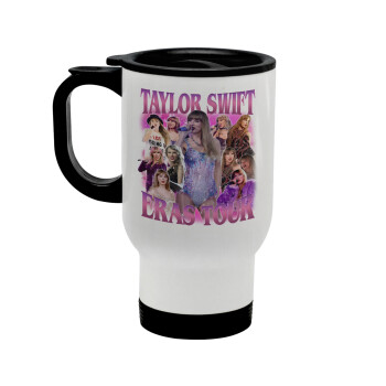 Taylor Swift, Stainless steel travel mug with lid, double wall white 450ml