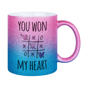 You won my heart, Κούπα Χρυσή/Μπλε Glitter, κεραμική, 330ml