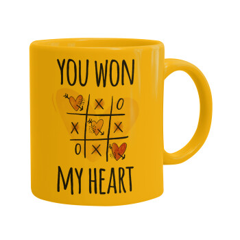 You won my heart, Ceramic coffee mug yellow, 330ml (1pcs)