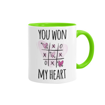 You won my heart, Mug colored light green, ceramic, 330ml