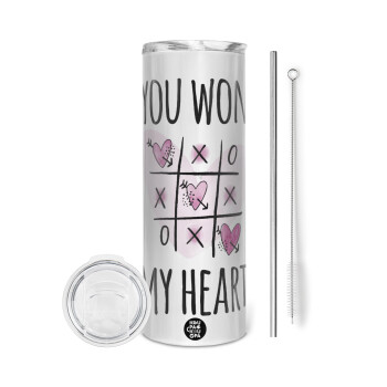 You won my heart, Eco friendly stainless steel tumbler 600ml, with metal straw & cleaning brush