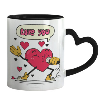LOVE YOU SINGER!!!, Mug heart black handle, ceramic, 330ml