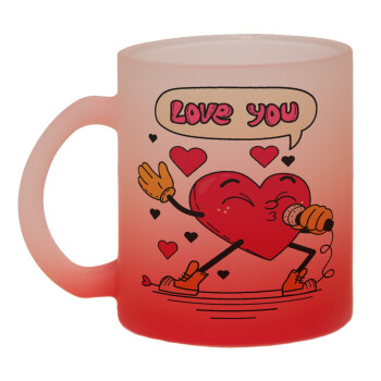 LOVE YOU SINGER!!!, Κούπα γυάλινη δίχρωμη με βάση το κόκκινο ματ, 330ml