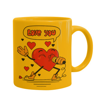 LOVE YOU SINGER!!!, Ceramic coffee mug yellow, 330ml