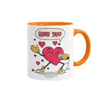 LOVE YOU SINGER!!!, Κούπα χρωματιστή πορτοκαλί, κεραμική, 330ml