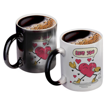 LOVE YOU SINGER!!!, Color changing magic Mug, ceramic, 330ml when adding hot liquid inside, the black colour desappears (1 pcs)