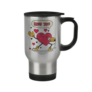 LOVE YOU SINGER!!!, Stainless steel travel mug with lid, double wall 450ml