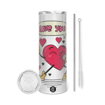 LOVE YOU SINGER!!!, Eco friendly stainless steel tumbler 600ml, with metal straw & cleaning brush