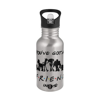 You've Got a Friend in Me, Water bottle Silver with straw, stainless steel 500ml