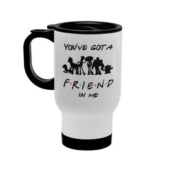 You've Got a Friend in Me, Stainless steel travel mug with lid, double wall white 450ml