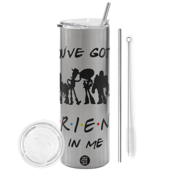 You've Got a Friend in Me, Eco friendly stainless steel Silver tumbler 600ml, with metal straw & cleaning brush