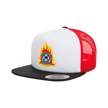 Πυροσβεστικό σώμα Ελλάδος σκούρο, Adult Foam Flat Snapback with Mesh Black-White-Red (POLYESTER, ADULT, UNISEX, ONE SIZE)