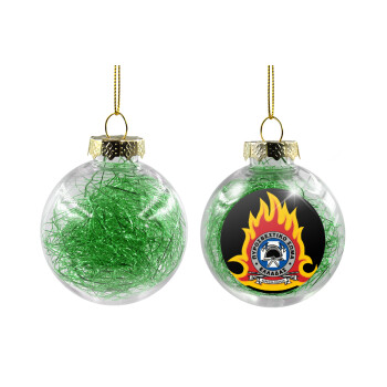 Πυροσβεστικό σώμα Ελλάδος σκούρο, Transparent Christmas tree ball ornament with green filling 8cm