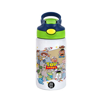 toystory characters, Children's hot water bottle, stainless steel, with safety straw, green, blue (350ml)