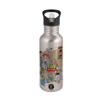 toystory characters, Water bottle Silver with straw, stainless steel 600ml