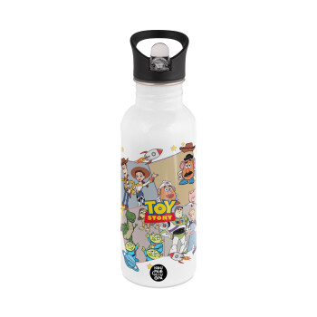 toystory characters, White water bottle with straw, stainless steel 600ml