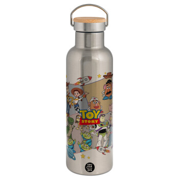 toystory characters, Stainless steel Silver with wooden lid (bamboo), double wall, 750ml