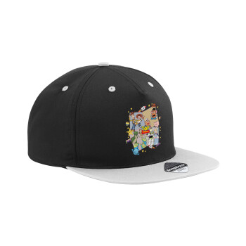 toystory characters, Adult Flat Snapback Hat Black/Grey, (100% COTTON TWILL, ADULT, UNISEX, ONE SIZE)