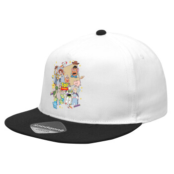 toystory characters, Καπέλο Ενηλίκων Flat Snapback Λευκό/Μαύρο, (100% ΒΑΜΒΑΚΕΡΟ Twill, ΕΝΗΛΙΚΩΝ, UNISEX, ONE SIZE)