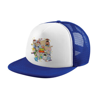 toystory characters, Adult Soft Trucker Hat with Blue/White Mesh (POLYESTER, ADULT, UNISEX, ONE SIZE)