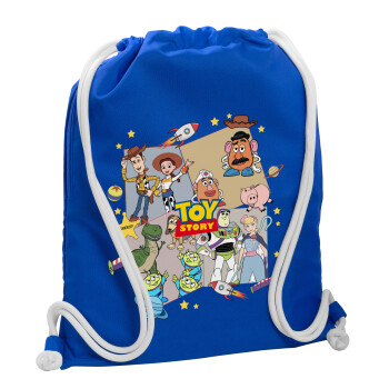 toystory characters, Backpack pouch GYMBAG Blue, with pocket (40x48cm) & thick cords