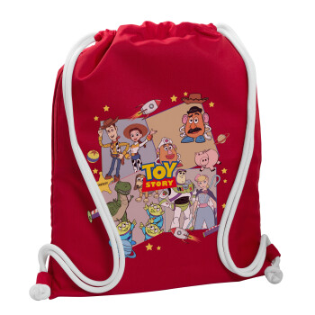 toystory characters, Backpack pouch GYMBAG Red, with pocket (40x48cm) & thick cords