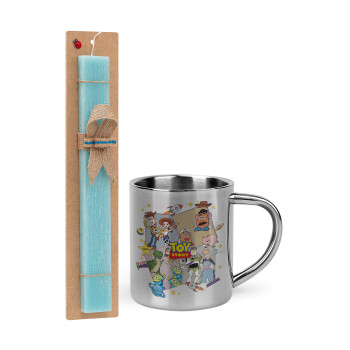 toystory characters, Easter Set, metallic thermal cup (300ml) & aromatic flat Easter candle (30cm) (TURQUOISE)