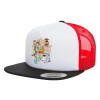 Adult Foam Flat Snapback with Mesh Black-White-Red (POLYESTER, ADULT, UNISEX, ONE SIZE)