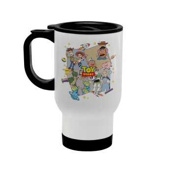 toystory characters, Stainless steel travel mug with lid, double wall white 450ml
