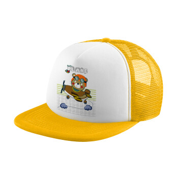 Kids Plane, Adult Soft Trucker Hat with Yellow/White Mesh (POLYESTER, ADULT, UNISEX, ONE SIZE)